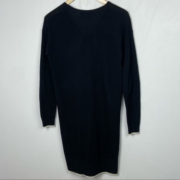 Banana Republic Cashmere Merino Wool Sweater Dress Black V-Neck White Trim XS‎ - Picture 13 of 14